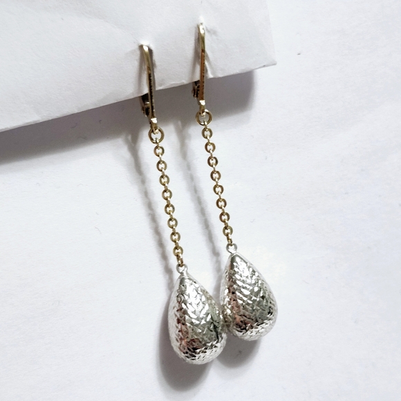10K Gold Two tone Dangle Earrings - Picture 11 of 11